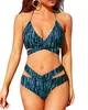 Traje de Banho Feminino Dividido Europeu e Americano 2025 Transfronteiriço Estampado Combinando Cores Cintura Alta Bikini Amazon bikini