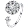 Anillo Giratorio con Forma de Flor para Mujer, Anillo de Diamantes de Lujo Ligero Nicho Estilo Ins, Anillo Abierto Sencillo de Verano, Regalo para Mejor Amiga