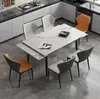 Novo popular multifuncional moda estilo quente pés de aço carbono areia retangular retrátil placa de rocha mesa de jantar para casa