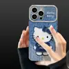 Gato Retro Adecuado para Funda de Teléfono Móvil Serie Apple 17 Iphone15 Piel de Cabra Galvanizada 16 Otoño e Invierno 14Promax Mujer