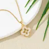 Moderna Joyería de Alta Gama para Hacer Tú Mismo Colgante de Trébol de Cuatro Hojas Chapado en Cobre con Oro Real de 18 Quilates Colgante de Trébol de Cuatro Hojas con Incrustaciones de Concha Collar
