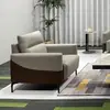 Sofá para Escritório do Chefe, Recepção de Negócios Moderna e Simples, Área de Descanso, Conjunto de Sofá de Couro de Três Lugares com Mesa de Centro