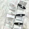 Presilha de Cabelo Acetato Preto e Branco com Strass e Pedras Coloridas Estilo Coreano Luxo Leve Presilha para Franja de Menina Doce Presilha Lateral Penteadeira