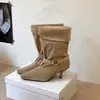 Botas da Moda Estilo Coreano Temperamento Elegante Bico Quadrado Meio da Panturrilha Femininas 2026 Outono/Inverno Novo Estilo Botas de Cowboy Ocidentais Botas de Cavaleiro