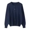 Cárdigan de punto cruzado para mujer de algodón, primavera y otoño, suéter abrigo versátil de cuello redondo fino, tejido liso simple