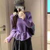 Suéter de Tricô com Cadarço na Cintura Estilo Coreano Preguiçoso para Mulheres, Nova Moda de Inverno, Suéter Solto Elegante e Emagrecedor para Roupa Externa