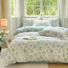 Juego de Ropa de Cama de Cuatro Piezas Floral de Primavera 100% Algodón para Uso en el Hogar, Funda de Edredón Suave de Algodón Puro, Sábana Bajera Matrimonial, Juego de Cuatro Piezas para Todas las Estaciones