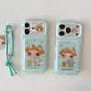 Ins estilo coreano cuerda de mano de jade pequeña con fondo azul láser adecuada para funda de teléfono Apple 18promax 16 15 nuevo