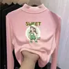 Camiseta Base de Terciopelo Doble Cara para Niñas Otoño e Invierno Nueva Camiseta de Manga Larga Cálida Estilo Bebé de Cuello Alto