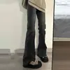 Jeans Acampanados Elásticos para Mujer, Estilo Popular Nuevo Primavera y Otoño 2026, Pantalones Acampanados de Cintura Alta Retro Americano Gris Cemento