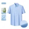 Camisa formal listrada de manga comprida popular para homens no outono, camisa branca de fibra de bambu para homens e mulheres