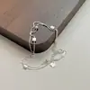 Pulseira de Corrente Caixa Quadrada Redonda Dupla Camada Prata de Lei S925 Moda Simples Estilo Coreano Casual Ins Joia de Mão para Estudante