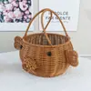 Cesta de Almacenamiento Tejida de Mimbre Sintético, Bolso de Mano para el Hogar, Cesta Redonda para Frutas, Cesta para Picnic al Aire Libre, Cesta de Regalo