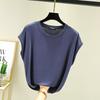Playera sin Mangas para Mujer en Primavera y Verano Cuello Redondo Alto Suelta Delgada Manga Corta Top Algodón Modal Versátil Talla Grande Camiseta Básica