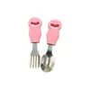 Tenedor y Cuchara con Mango de Silicona Lindos Juego de Vajilla Infantil de Acero Inoxidable Cuchara y Tenedor para Bebé 304 Suministros Materno-Infantiles Transfronterizos