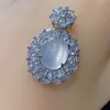 Conjunto de Colgante Huevo de Paloma de Calcedonia Blanco Hielo Incrustado Plateado al Por Mayor Pulsera de Jade Anillo Pendientes Conjunto de Tres Piezas