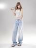 Jeans Azul Claro de Perna Larga para Mulheres Verão 2025 Novo Cintura Baixa Emagrecedor Solto Pera Versátil Calça Reta