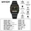 Reloj Electrónico Sanda Clásico Transfronterizo con Correa de Acero Multifunción Impermeable para Estudiante con Tres Zonas Horarias y Alarma