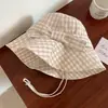Sombrero de Pescador a Cuadros Pajarita para Mujer, Protección Solar UV de Verano, Ala Ancha Sombrero de Sol, Sombrero Cubo Parasol