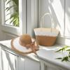 Bolsa de Ombro para Viagem ao Ar Livre, Chapéu de Sol de Aba Larga, Bolsa de Praia, Conjunto de Duas Peças, Bolsa Tote de Grande Capacidade para Litoral, Fábrica de Bolsas de Palha