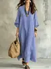 Vestido suelto a cuadros retro europeo y americano de comercio exterior de Amazon, cuello en V, mangas abullonadas, estilo casual, vestido largo para mujer de talla grande
