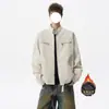 Chaqueta de Lona de Algodón Lavada Patchwork Desestructurada para Hombre, Chaqueta Funcional de Trabajo Estilo Americano con Cuello Alto, Ropa de Abrigo Casual Vintage