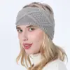 Nuevo Gorro de Lavado de Punto para Mujer Otoño e Invierno Cinturón de Lana para el Cabello Transfronterizo Flor de Aran Rombo Cola de Caballo Alta Gorro de Lana
