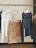 Nuevo midi falda de gamuza con lentejuelas ricamente bordadas estilo chino para mujer, nueva colección de otoño, estilo retro, de cintura alta, con abertura, corte recto