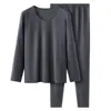 Conjunto de ropa interior térmica catiónica Chunzhi para mujeres de mediana edad y mayores, conjunto de top y pantalón de cuello redondo para otoño e invierno, camiseta térmica de algodón para madres