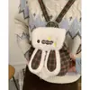 Bolso de Mano Pequeño de Moda Estilo Coreano para Mujer 2025 Nuevo Invierno Mochila de Lana a Cuadros Bolsa de Peluche de Conejo de Dibujos Animados Linda