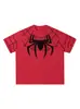 Camiseta de Manga Curta com Bordado de Letra Aranha High Street Americana para Homens e Mulheres, Nova Tendência de Verão Loose Marca Trendy Par Versátil