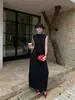 Saia Longa Floral Estilo Francês Wanwei para Mulheres, Novo Modelo Primavera 2026, Saia Reta Plissada com Fenda nas Costas P5324-1