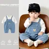 Mono para Bebés Niños y Niñas 2026 Primavera y Otoño Elegante Versátil Top de Manga Larga y Mono de Mezclilla Conjunto de Dos Piezas Moderno