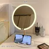Espelho de maquiagem LED com luz e caixa de armazenamento, espelho de mesa de toucador integrado para quarto e dormitório