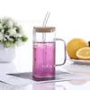 Taza de Agua Ins de Vidrio con Pajilla para Mujer, Vaso de Vidrio Plano Resistente a Altas Temperaturas con Asa, Cuadrado para el Hogar de Alto Borosilicato