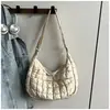 Bolsa de Algodão Plissada Estilo Coreano para Mulheres 2026 Inverno Nova Tendência Simples Bolsa de Ombro Transversal Versátil Bolsa Tote