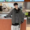 Jaqueta casual com capuz listrada estilo americano, leve, adequada para figuras petites, suéter cardigã de manga comprida, novo estilo moderno para primavera e outono