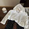 Conjunto de Ropa de Otoño para Niñas Estilo Coreano Nuevo 2026 Infantil Manga Larga con Capucha Encaje Pantalones de Campana Elegantes Conjunto de Dos Piezas