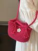 Explosões de Primavera e Verão Estilo Mori Pequena Fresca Tecida Linha Grossa Cesta de Legumes Bolsa Moda Combina com Tudo Doce Estilo Simples Bolsa de Ombro Feminina
