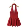 Vestido de Verão 2026 para Mulheres, Moda Europeia e Americana, Veludo com Bolinhas, Slim Fit, Acinturado, Gola Halter C18176