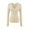 Top de punto fino, semi-transparente, ajustado, sexy, de manga larga para mujer, nuevo diseño de principios de otoño, camiseta con cuello en V, top versátil para capas