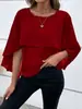 Amazon Aliexpress Ebay Roupas Europeias e Americanas Versátil Gola Redonda Cor Lisa Mangas de Capa Camada Chiffon Camisa para Mulheres