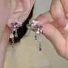 Pendientes de Borla Completamente Diamantados Súper Brillantes de Lujo Ligero, Estilo Retro de Gama Alta, Pendientes Exagerados con un Encantador Diamante Morado, Pendientes Elegantes para Mujer