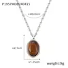 Colar com pingente de design retrô francês simples e personalizado estilo Maillard com pedra olho de tigre incrustada, aço titânio banhado a ouro