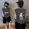 Colete de Menino Colete de Verão Simples de Algodão Puro para Bebê Roupa Exterior Infantil Camiseta de Verão sem Mangas Camiseta de Verão na Moda T
