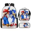 Mochila de Liberación Rápida Transfronteriza de Dibujos Animados de Mario para Estudiantes de Primaria y Secundaria Bolsa Escolar de Tres Piezas Mochila Bolso de Hombro Estuche para Lápices Venta al por Mayor