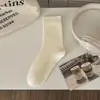 Calcetines Blancos Estilo Coreano Otoño/Invierno de Media Pantorrilla Color Sólido Lunares Lindos Con Volantes Largos Versátiles Estilo Japonés Academia Holgados
