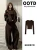 Conjunto de jaqueta moletom de outono para mulheres, conjunto de duas peças com top oversized e calça, estilo solto e casual em roupas femininas