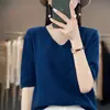 Suéter interior de punto para mujer de manga corta, nuevo top de punto 2025 para mujer, adelgazante, fino, manga media, transfronterizo, primavera, cuello en V
