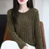 Suéter de punto trenzado con cuello redondo y encaje para mujer, jersey de manga larga con lentejuelas y escote amplio, efecto adelgazante, adecuado para capas de primavera y otoño.